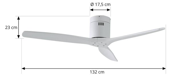 Stropni ventilator Lucande Vindur, bel, enosmerni tok, tih, Ø 132 cm