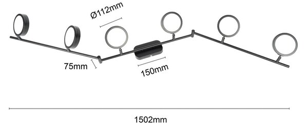 Lindbyjev reflektor Neros, črn, 6-luči, 150,2 cm, CCT, železo