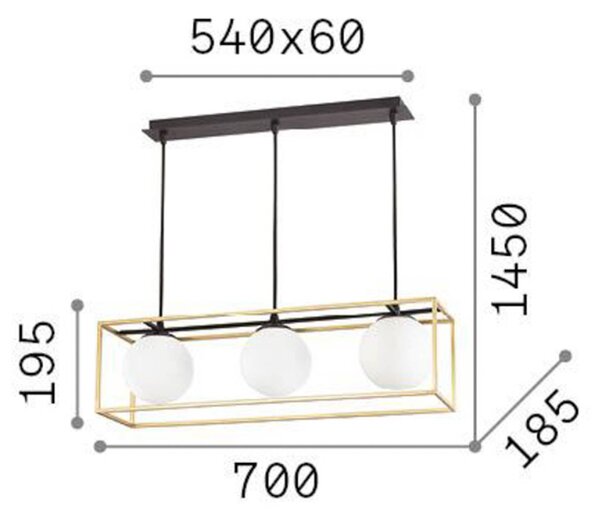 Ideal Lux viseča svetilka Lingotto, 3-svetlobna, ena kletka, črna