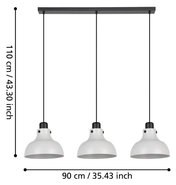 Obesna svetilka Matlock, dolžina 90 cm, siva/črna, 3-svetlobna