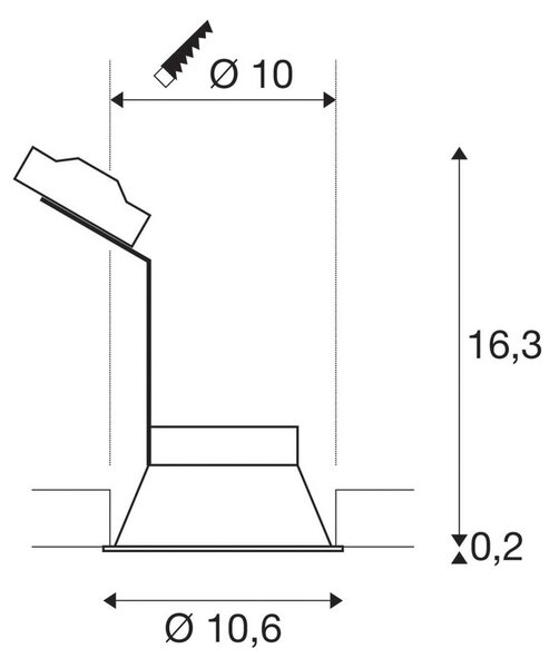 SLV Horn svetilka za vgradnjo, QPAR51, črna, aluminij, Ø 10,5 cm