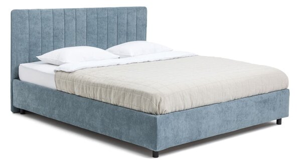 Modra oblazinjena zakonska postelja s prostorom za shranjevanje z letvenim dnom 160x200 cm Myra Slim Line – Bonami Selection