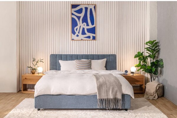 Modra oblazinjena zakonska postelja s prostorom za shranjevanje z letvenim dnom 160x200 cm Myra Slim Line – Bonami Selection