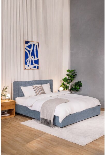 Modra oblazinjena zakonska postelja s prostorom za shranjevanje z letvenim dnom 160x200 cm Myra Slim Line – Bonami Selection