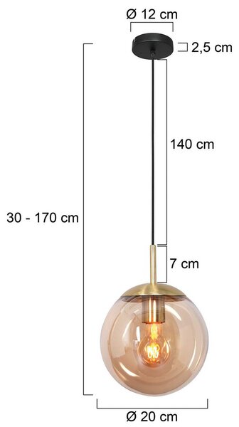 Obesek Bollique, medenina, Ø 20 cm, steklo, 1-svetloba, globus