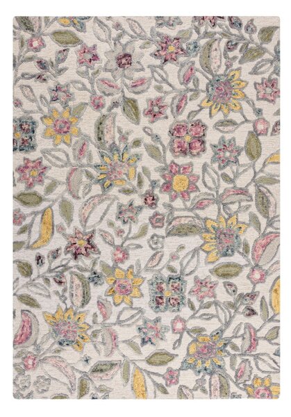 Kremno bela ročno tkana volnena preproga 160x230 cm Tania Floral – Flair Rugs