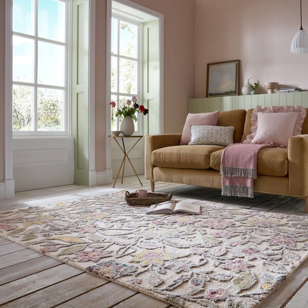 Kremno bela ročno tkana volnena preproga 160x230 cm Tania Floral – Flair Rugs