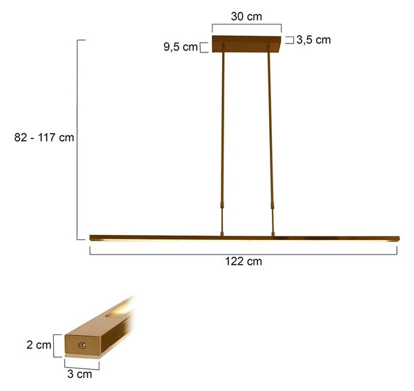 LED viseča svetilka Zelena, bronasta barva, dolžina 122 cm, kovina, CCT