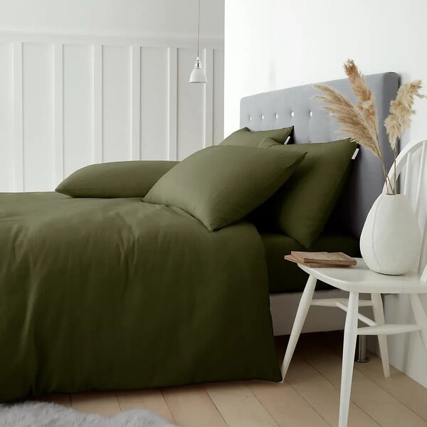 Kaki zelena enojna flanelna posteljnina 135x200 cm Brushed – Catherine Lansfield