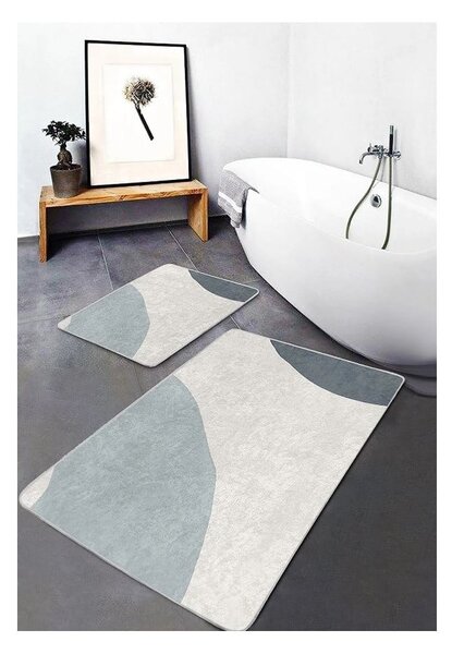 Sive/kremno bele žametne kopalniške preproge v kompletu 2 ks 60x100 cm Abstract Shapes – Mila Home