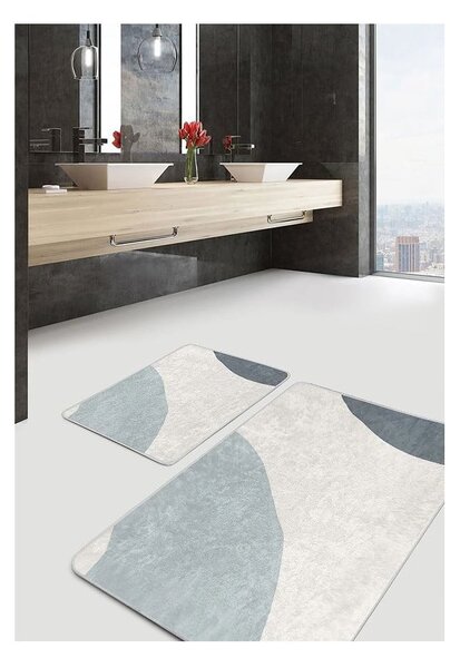 Sive/kremno bele žametne kopalniške preproge v kompletu 2 ks 60x100 cm Abstract Shapes – Mila Home