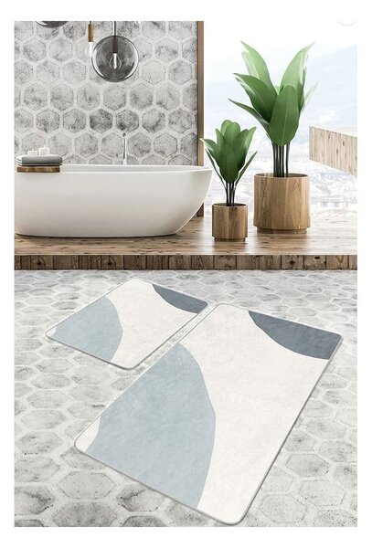 Sive/kremno bele žametne kopalniške preproge v kompletu 2 ks 60x100 cm Abstract Shapes – Mila Home