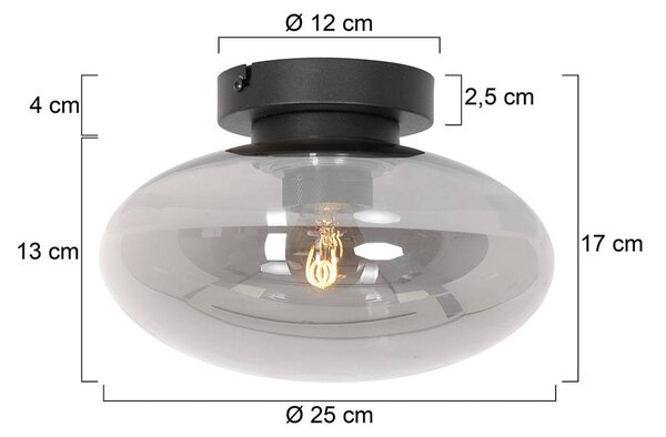 Stropna svetilka Reflexion, Ø 25 cm, steklo, črna/dimno siva