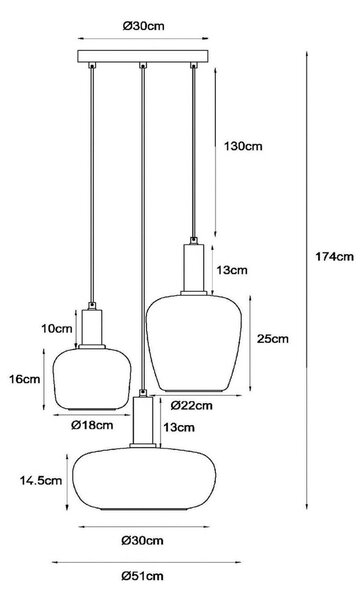 Obesek Ilona, steklo, večbarvno, Ø 30 cm, 3-svetloba