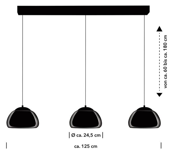 Luxxo LED viseče svetilo, črno, 3-svetlobno, daljinski upravljalnik