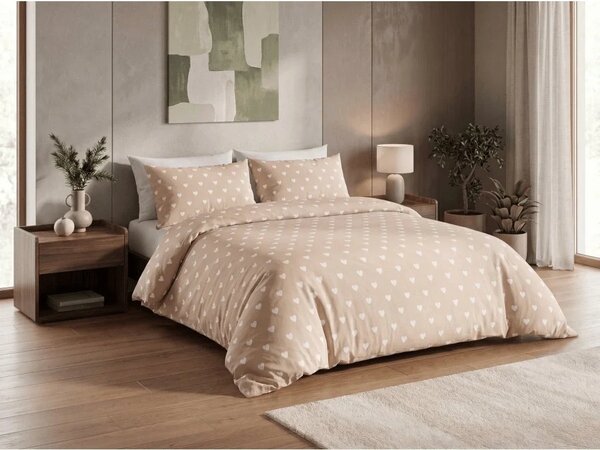 Set krep posteljnine HEARTILO POLY bež + rjuha Jersey 90x200 cm peščena, enojna postelja