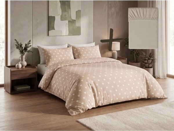 Set krep posteljnine HEARTILO POLY bež + rjuha Jersey 90x200 cm peščena, enojna postelja