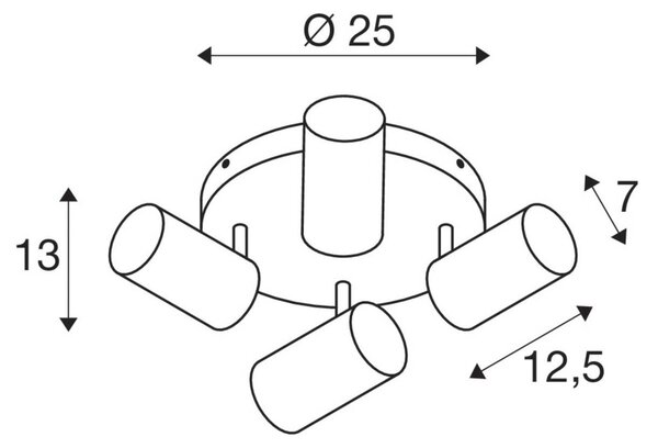 SLV Asto Tube stropni reflektor GU10, 4-svetlobni, okrogel, črn