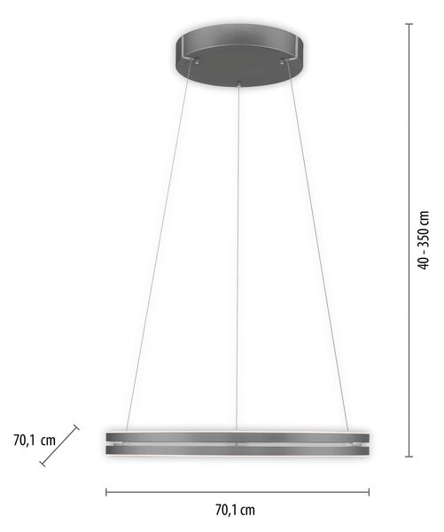 PURE LED viseča svetilka E-Loop, siva, Ø 70 cm, aluminij, CCT