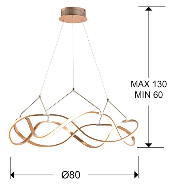 LED obesek Molly, daljinski upravljalnik, Ø80cm, roza zlata