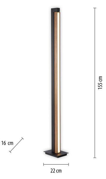 Talna svetilka LED PURE Lines, črna, les, daljinski upravljalnik, 140 cm