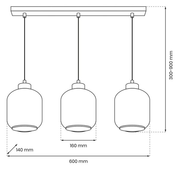 Sombra viseča svetilka, jantar, s tremi lučmi, podolgovata