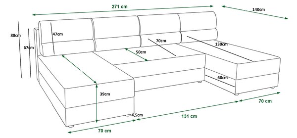 Temno siva raztegljiva sedežna garnitura v obliki U LIVARO, 305x140 cm