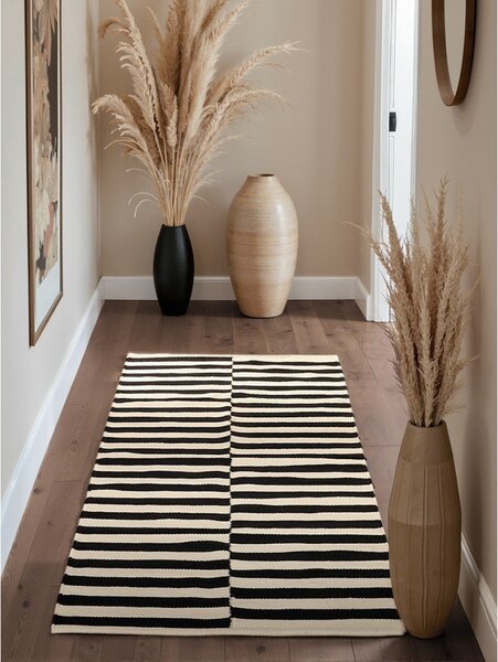 Črn/bel obojestranski ročno tkan volnen tekač 80x200 cm Donna – Hanse Home