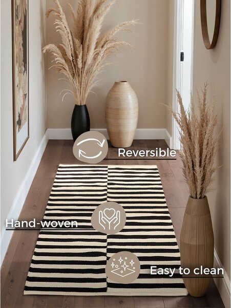 Črn/bel obojestranski ročno tkan volnen tekač 80x200 cm Donna – Hanse Home
