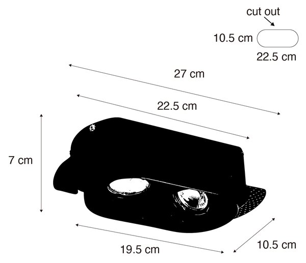 Komplet 6 okroglih vgradnih reflektorjev črne barve GU10 50mm 2-luči - Hubs