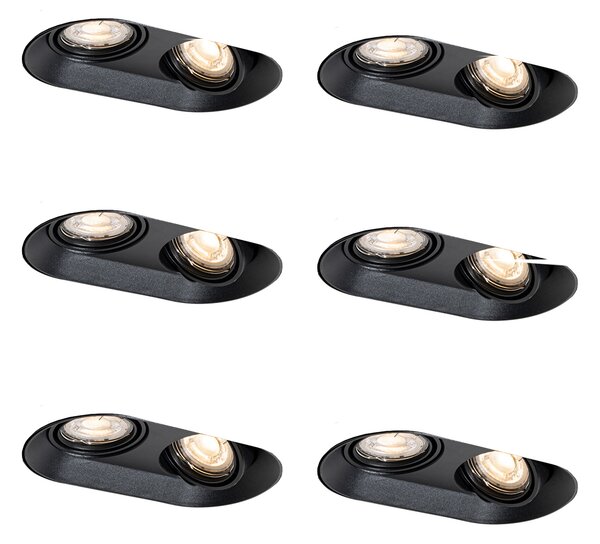 Komplet 6 okroglih vgradnih reflektorjev črne barve GU10 50mm 2-luči - Hubs