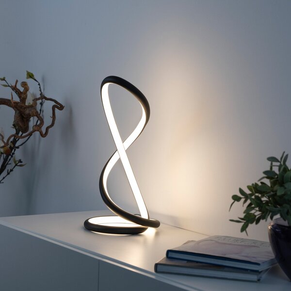 Paul Neuhaus LED namizna svetilka Twist, črna, višina 42 cm, zatemnjen, Črna, spalnica, Aluminij, Sodobni