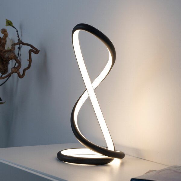 Paul Neuhaus LED namizna svetilka Twist, črna, višina 42 cm, zatemnjen, Črna, spalnica, Aluminij, Sodobni
