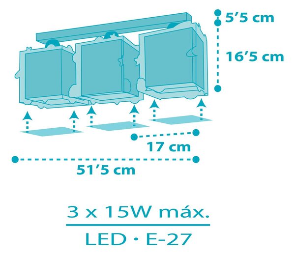 Dalber Rocket stropna svetilka s tremi lučmi za otroke