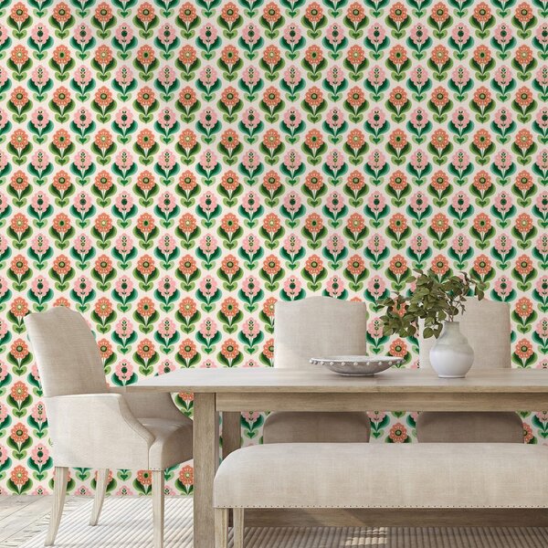 Tapeta retro cvetlični vzorec v pastelnih tonih
