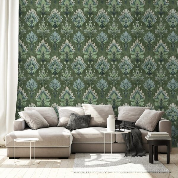 Tapeta zeleni vintage rastlinski ornamenti