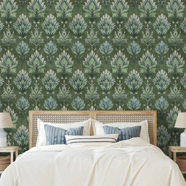 Tapeta zeleni vintage rastlinski ornamenti