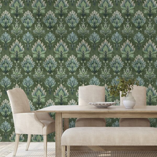 Tapeta zeleni vintage rastlinski ornamenti