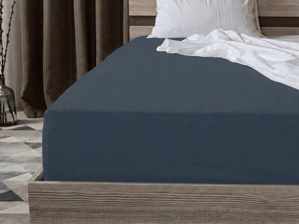 Bombažna rjuha z elastiko STANDARD 90 x 200 cm sivo-modra