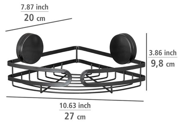 Črna kotna polica za kopalnico Wenko Static-Loc® Pavia, širina 27 cm