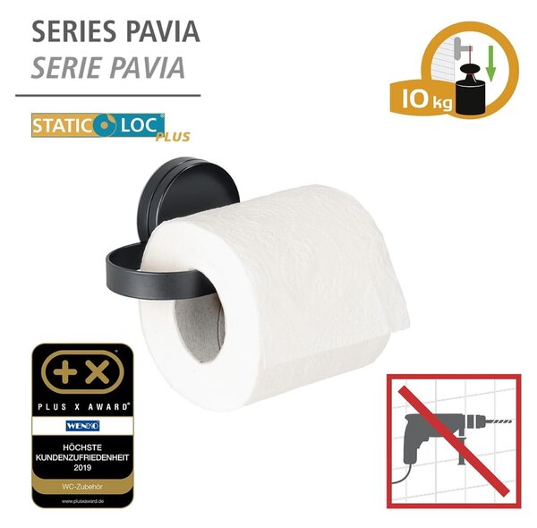Črno držalo za toaletni papir Wenko Static-Loc® Pavia