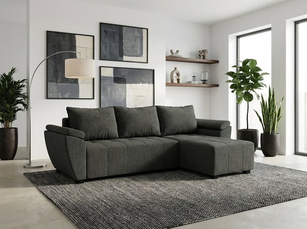 Temno siva raztegljiva kotna sedežna garnitura LIVARO, 251x140 cm, obojestranska
