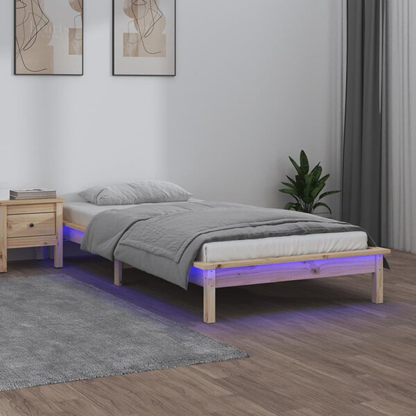 VidaXL Posteljni okvir LED bel 90x190 cm trden les