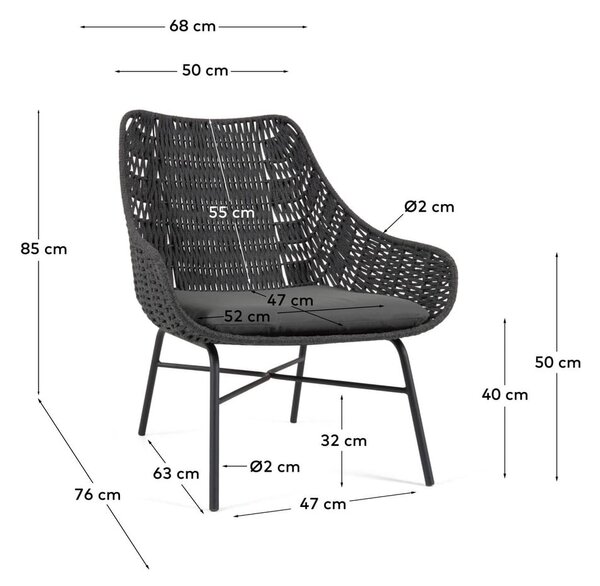 Črn ročno pleten vrtni fotelj Kave Home Abeli