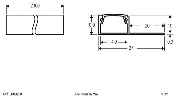 EVN APFL1 Profil za aluminijaste ploščice, enostranski, 200 cm x 3,7 cm