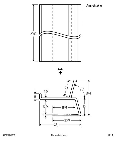 EVN APTBU stenski aluminijasti profil 200 cm bela