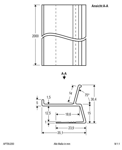 EVN APTBU aluminijasti profil za stensko montažo 200 cm aluminij