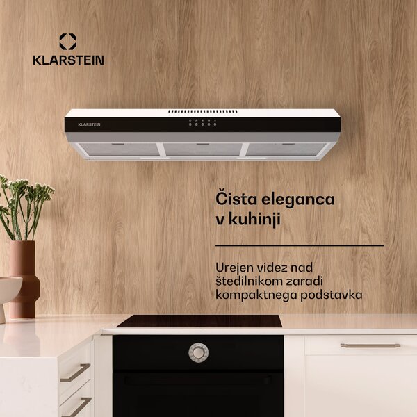 Klarstein Contempo 90, kuhinjska napa, 90 cm, namestitev pod kuhinjsko omarico, 200 m³/h, LED, akril, nerjaveče jeklo
