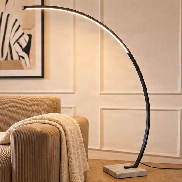 Lindby LED obokana talna svetilka Kendra, črna, aluminij, višina 180 cm, zatemnjen, Črna, Dnevna soba / jedilnica, Kovina, Sodobni