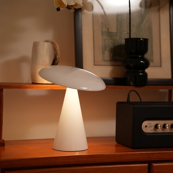Beacon Lighting LED namizna svetilka na baterije Kinoko, bela, 27 cm, CCT, zatemnjen, Bela, Dnevna soba / jedilnica, Plastika, Sodobni